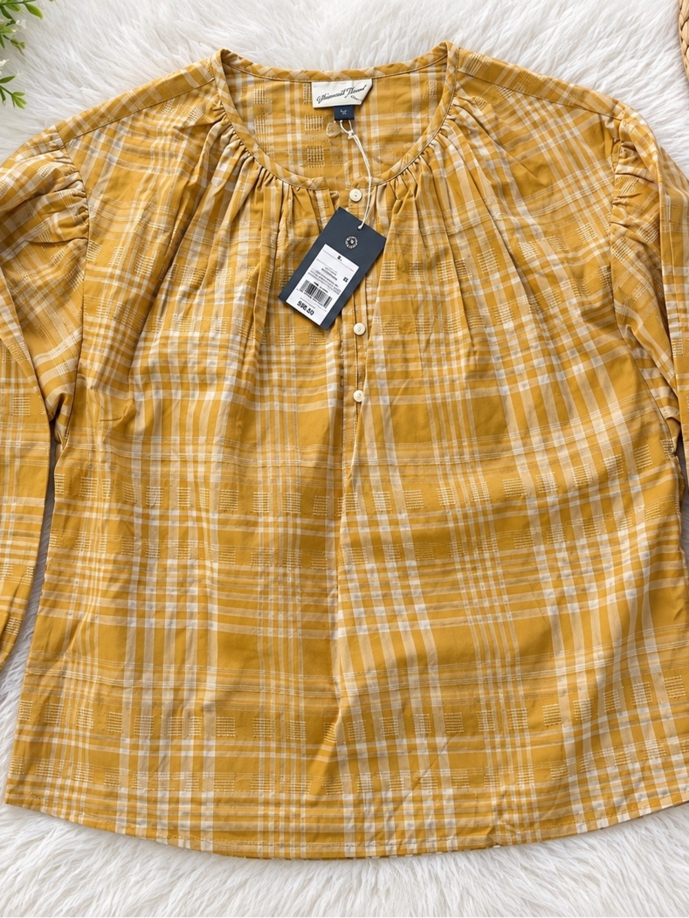 Universal Thread Mustard Plaid Button-Front Blouse